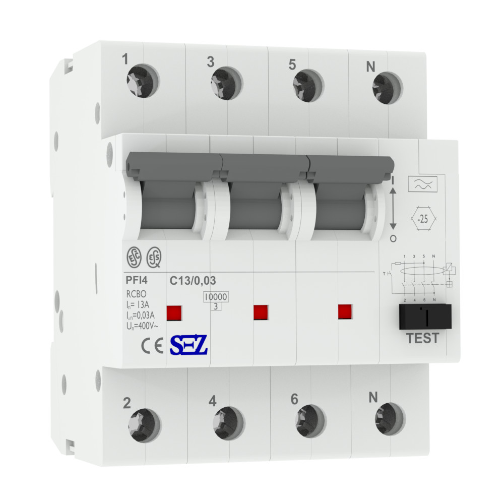 Interruptor combinado SEZ FI/LS C13 30mA 4p 10kA RCBO FI/LS 0090922 1466