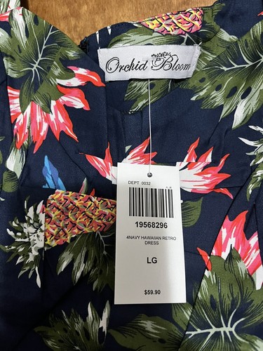 ORCHID BLOOM by Hot Topic Navy Tropical Floral Retro Dress size large - Picture 9 of 13