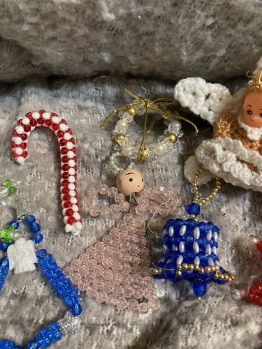 Lot of 12 Vintage Bead Snowflake Candy Cane Angel Ornaments Handmade in USA - Picture 3 of 4