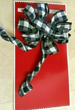 HOLIDAY TIME MINI BOW 1 BUFFALO PLAID BLACK WHITE NIP