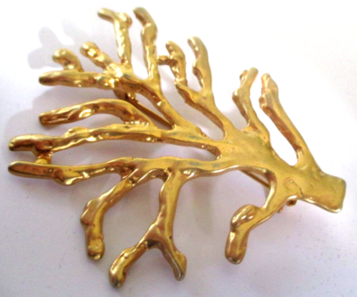 Grande Broche Feuille De Thuya Dorée 24k – Bijou Vintage Très élégant, Jamais Portée