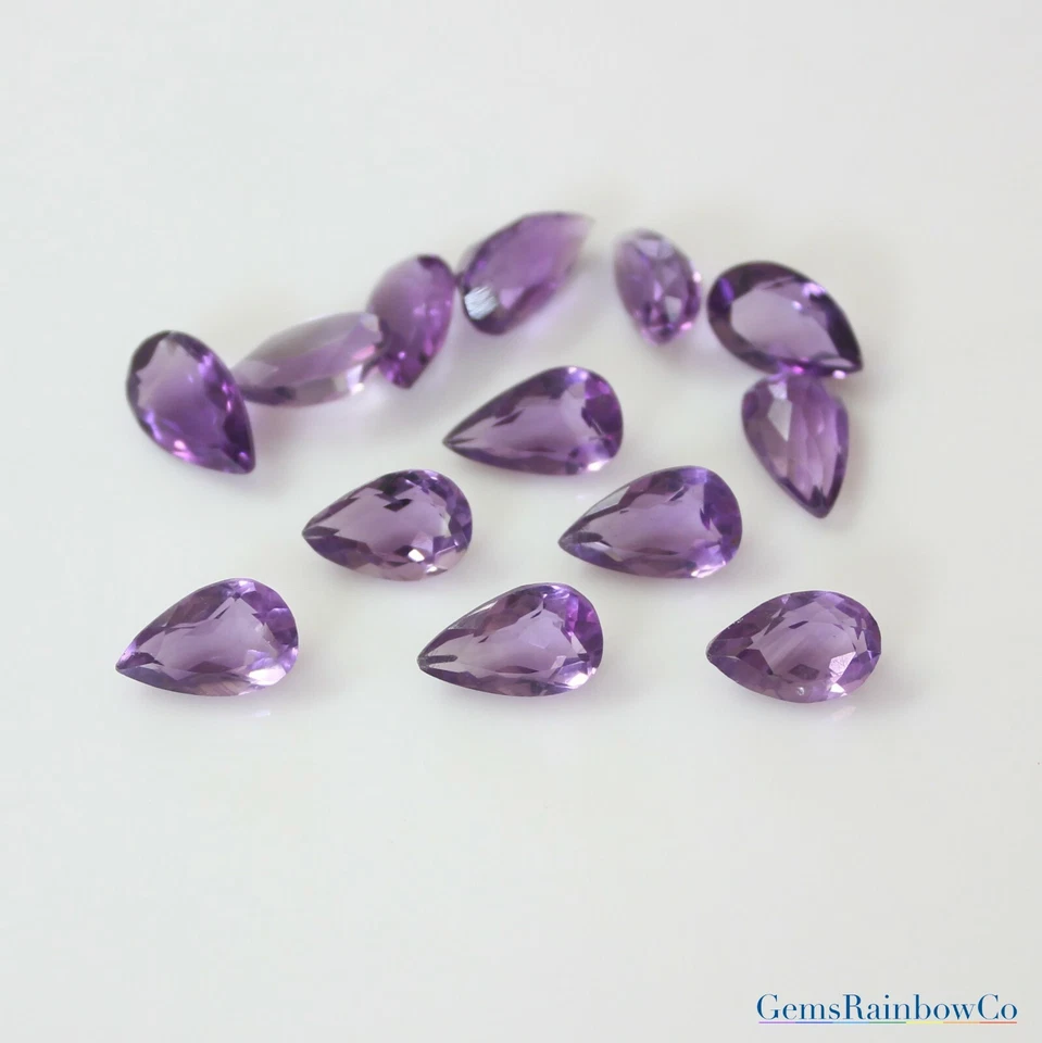 Natural Brazilian Amethyst AA Purple Pear Faceted Loose Stone (6x4mm to 18x13mm) - Image 3 of 4