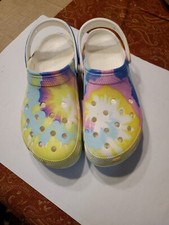 Pre-owned CROCS Classic Platform TIE-DYE Graphic Clog Mules Comfort Shoes
