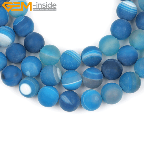 Natural Blue Banded Agate Stone Round Matte Spacer Beads For Making Jewelry 15" - Picture 13 of 29