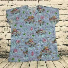 SB Scrubs Women's Scrub Top Noah's Ark Pediatrics Vet Veterinary Blue Animals M