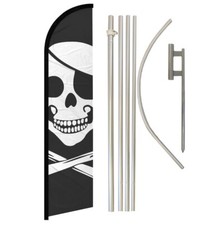 Pirate Skull Full Curve Windless Swooper Flag Pole Kit Halloween