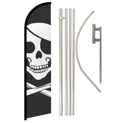 Pirate Skull Full Curve Windless Swooper Flag Pole Kit Halloween