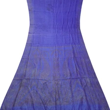 Namaste Vintage Blue Sarees 100% Pure Silk Printed Indian Sari 5YD Craft Fabric