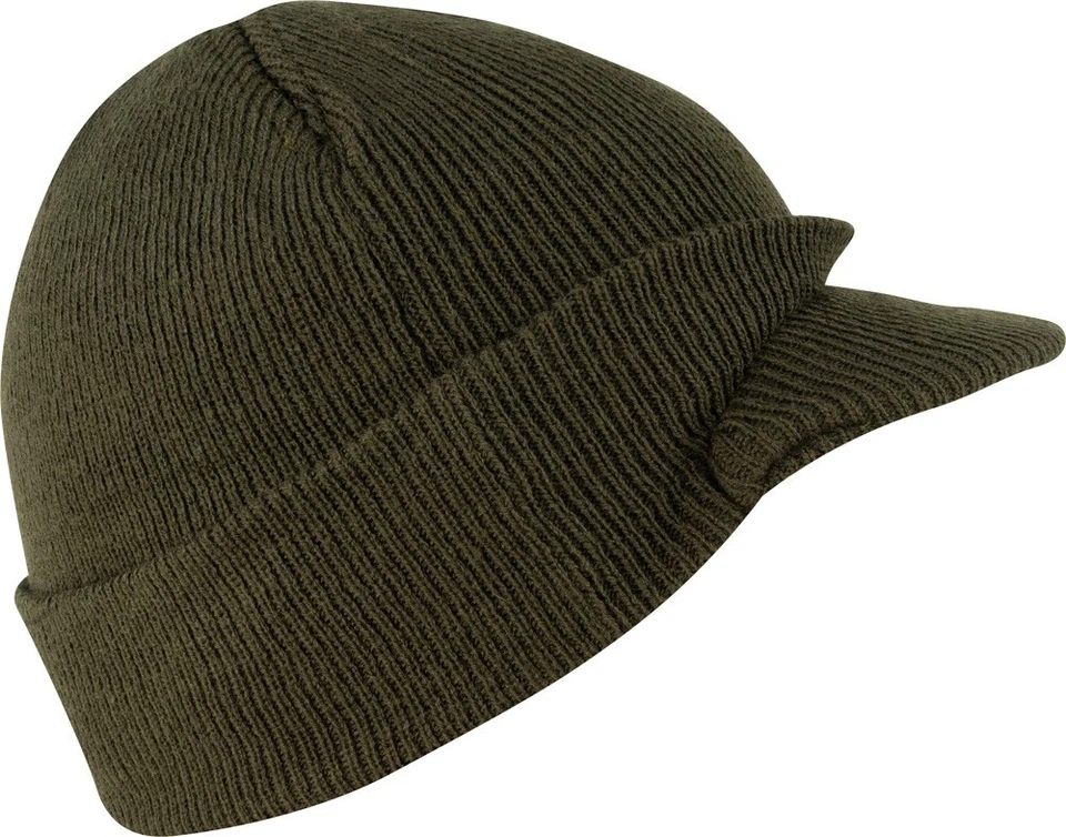Jack Pyke MENS PEAKED BEANIE HAT Cap US Army Style Warm Knit MILITARY WW2 GREEN