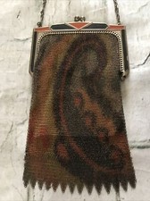 Antique 1920's Art Deco Whiting Davis Enameled Frame Mesh Flapper Bag Purse