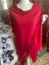 Women's Holiday Western Red Fringe Trim Wrap Sweatshirt Cardigan  New L
