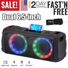 Dual 6.5" Portable Bluetooth Subwoofer  Speaker Heavy Bass Sound Party FM AUX