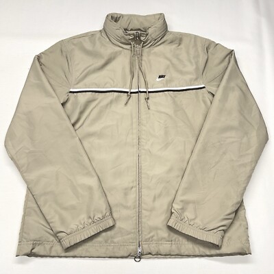 VTG Nike Varsity Jacket Mens Medium Beige Coaches Windbreaker Grey Tag Y2K