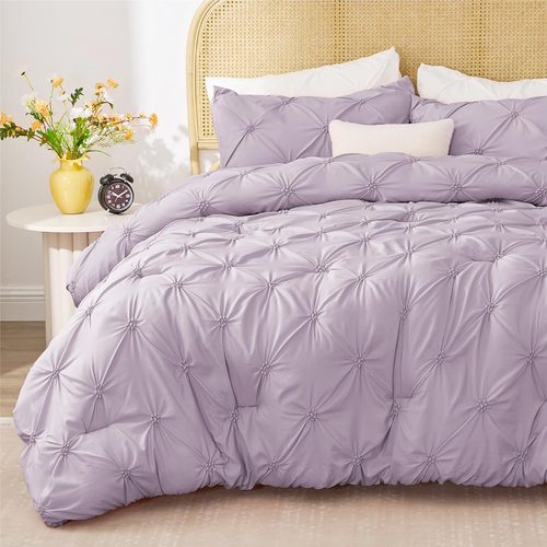 Light Purple King Size Comforter Set - 3 Pieces Boho Pintuck Bedding Comforter S - Picture 2 of 12