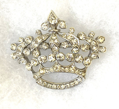 Vintage Crown Trifari Sterling Royal Brooch rhinestones Crown Regal Coronation