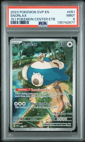 2023 POKEMON 151 POKEMON CENTER ELITE TRAINER BOX PROMO SVP #051 SNORLAX PSA 9