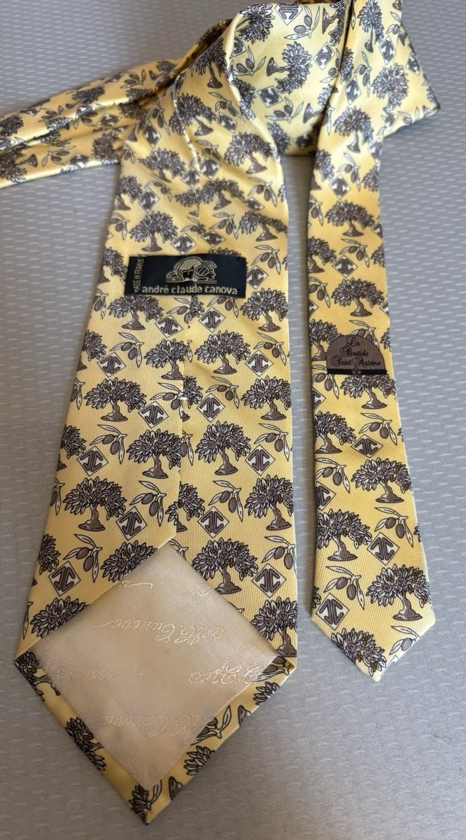 Vintage Andre Claude Canova La Bastide St Antoine French Silk Tie Olive Trees 4" View 3