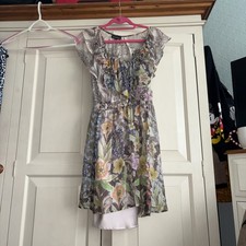 Warehouse size 12 Dress - Green & grey floral pattern - silk outer 