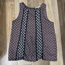 LOFT sleeveless blue/Purple floral top M Casual Lacy Stripes Silky EUC