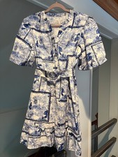 joie tropical toile blue and white mini dress size 12