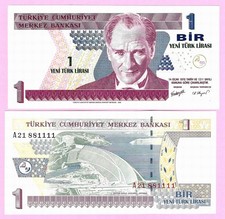 TURKEY 1 YTL PREFIX --- A21 881111 -- 2005 UNC