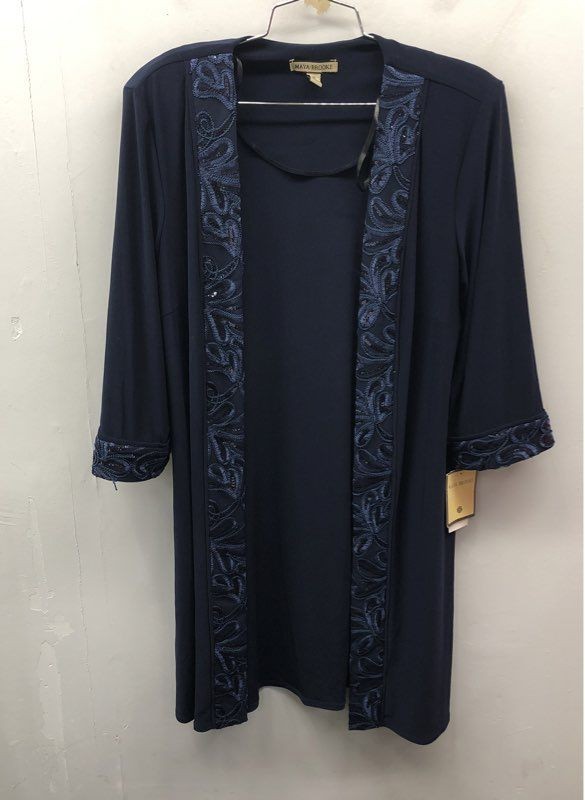 Maya Brooke Women's Navy Sequin Embroidered Jacket & Shell 2pc Set NWT Size 10