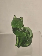 Vintage Mosser Glass Green Slag Cat