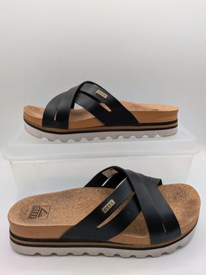Reef Cushion Bloom Hi Sandals Womens Size 9.5 Black Slide Wedge Shoes Casual