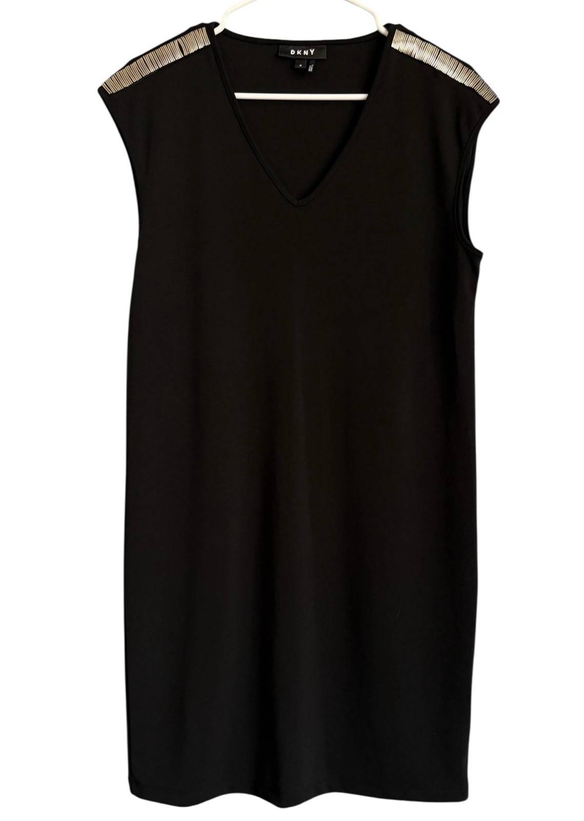 DKNY Basic Black Midi Slip Size Medium Dress V-Ne… - image 1