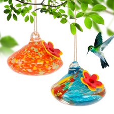 2 Pcs Blown Glass Hummingbird Feeder for Outdoors Hanging, Ant Bee Resistant...