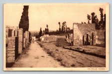 Pompeii Via Delle Tombe Ancient Roman Ruins Sepia Postcard F&C Italy