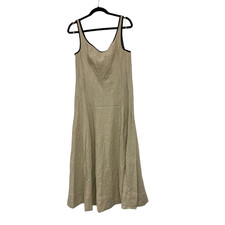 Zara Womens Dress Large Beige Midi Sleeveless Linen Blend A-Line 8214/939 NWD
