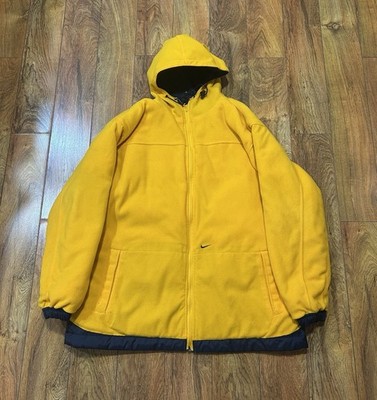 Vintage Nike Y2K 90s Reversible Fleece Lined Jacket Coat Blue Yellow Mens XL