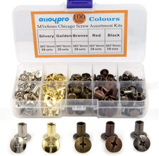 100 Sets Chicago Screws Assorted Kit 5 Color Leather Rivets 5/16  5x8mm Screw R