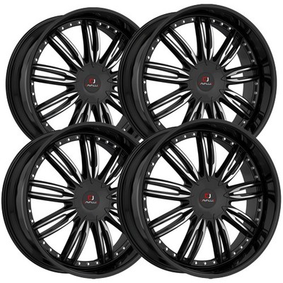 (4) Cavallo CLV-54 22x9.5 5x115/5x120 +15mm Black/Machined Wheels Rims 22'' Inch