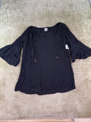 Anne Cole NWT Black Semi Sheer Plunge Neck Tunic Top Cover Up XXL E889