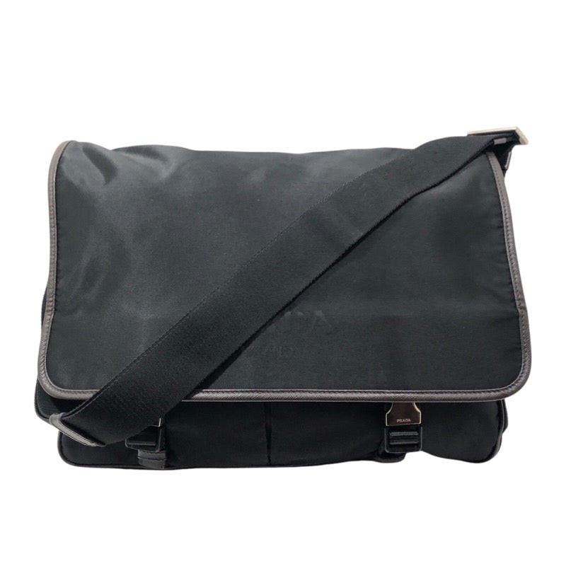 PRADA Black Nylon Shoulder Bag with Logo Patch #2933