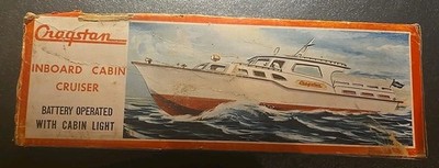 Vintage Cragston Battery Operated Inboard Cabin Cruiser & Cabin Light US Seller