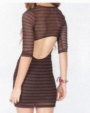 Woman LOVERS + FRIENDS REVOLVE black Brown Zig Zag Knit Bodycon Dress Sz Large