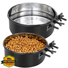 Dog Crate Water Bowl No Spill 2pk Stainless Steel Kennel Hanging Bowls