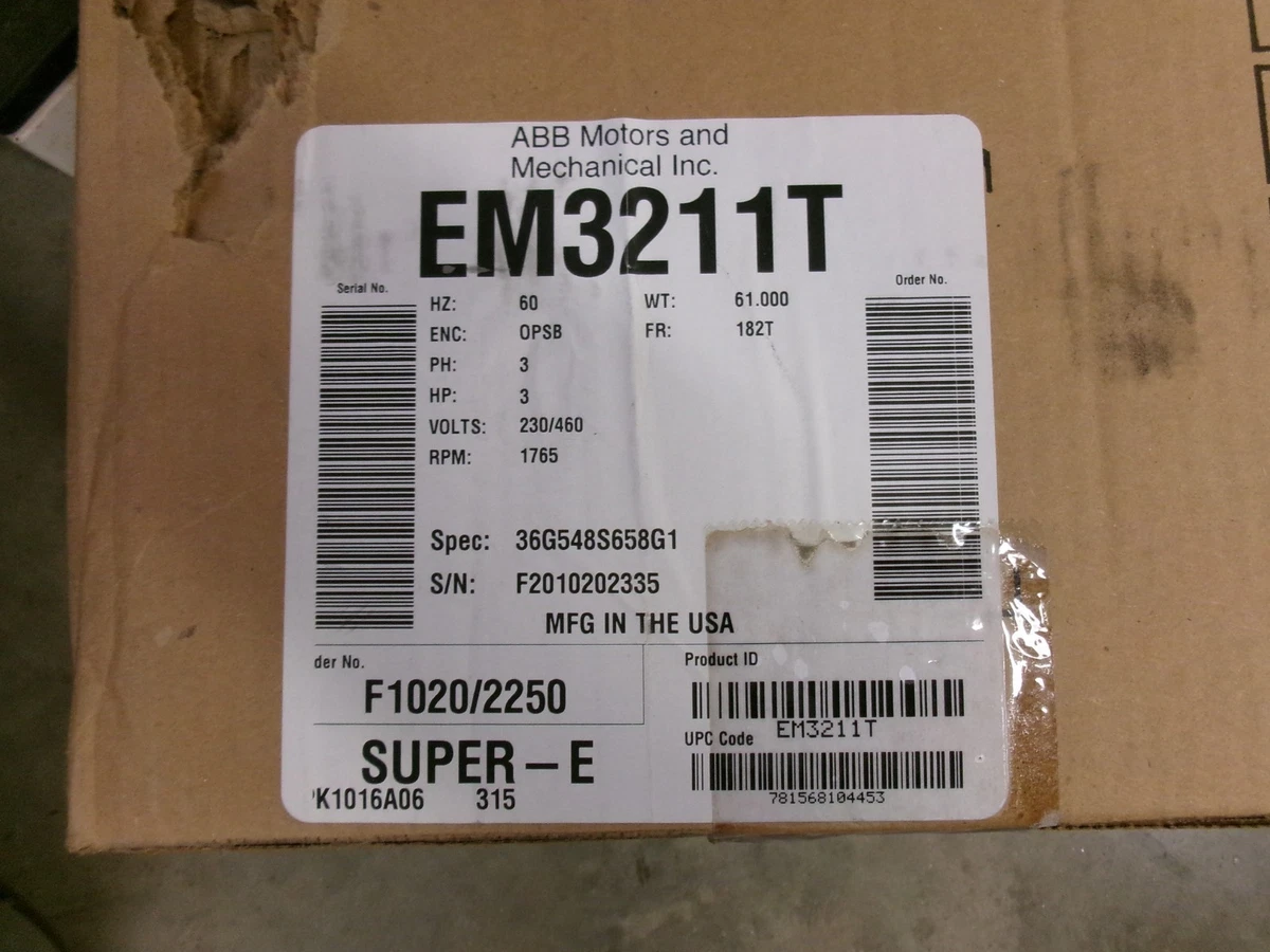 EM31158 -ABB -BALDOR -3HP、3450RPM、3PH、60Hz、56H、3528M、ODP、F1 