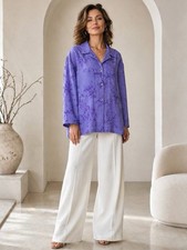 Coldwater Creek Jacket Women Purple Silk Floral Embroidered Pockets Size L