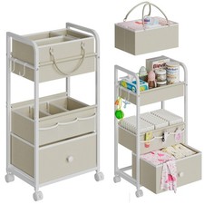 Cidaziya 2In1 Baby Diaper Caddy Organizer and Storage, 3 Tier Rolling Cart with