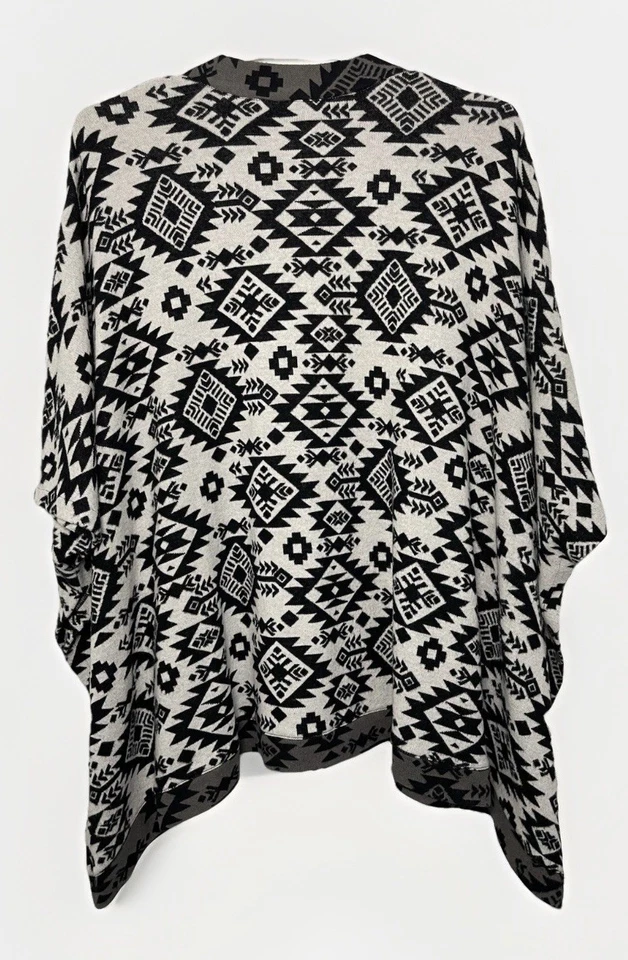 Denim & Co. Talla Única Missy OS Tribal Western Poncho Suéter Suave Abierto Foto 4 de 4