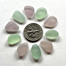 Surf Tumbled Sea Glass   Jewelry Quality  10 Smaller Scale Light Green Lavender