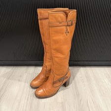 Vintage 70s Zodiac Boots Womens Go Go Tall Brown Leather Made In USA Size 8 M