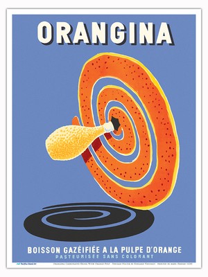 Orangina Carbonated Drink With Orange Pulp - Vintage Poster by Bernard Villemot