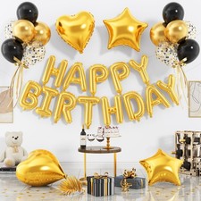 29PC Gold Happy Birthday Balloon Banner, 16 Inch 3D Aluminum Letter Banner Si...
