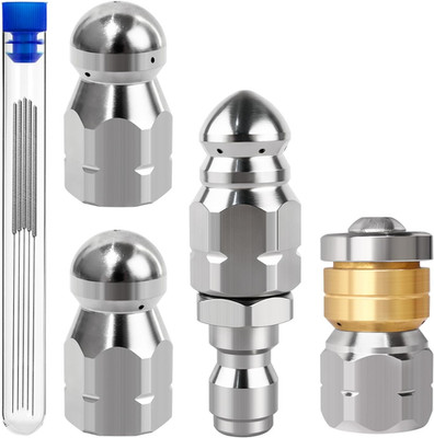 4PCS Pressure Washer Sewer Jetter Nozzle Kit - Stainless Steel Rotating Nose