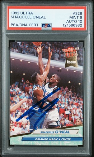 1992 ULTRA #328 SHAQUILLE O'NEAL ROOKIE RC PSA 9 AUTO 10